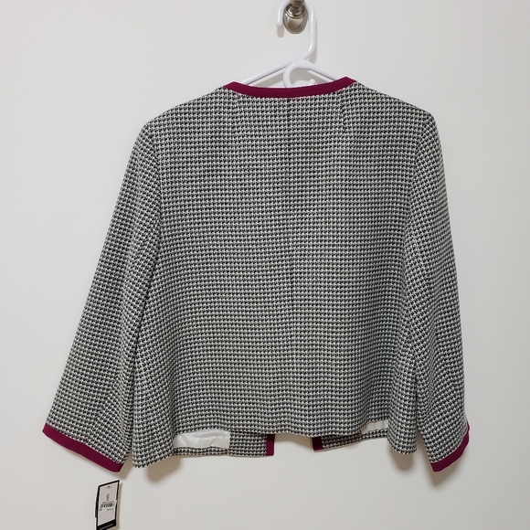 Nine West Checkered Houndstooth Blazer Jacket Magenta Purple Trim, 16 - Picture 2 of 6